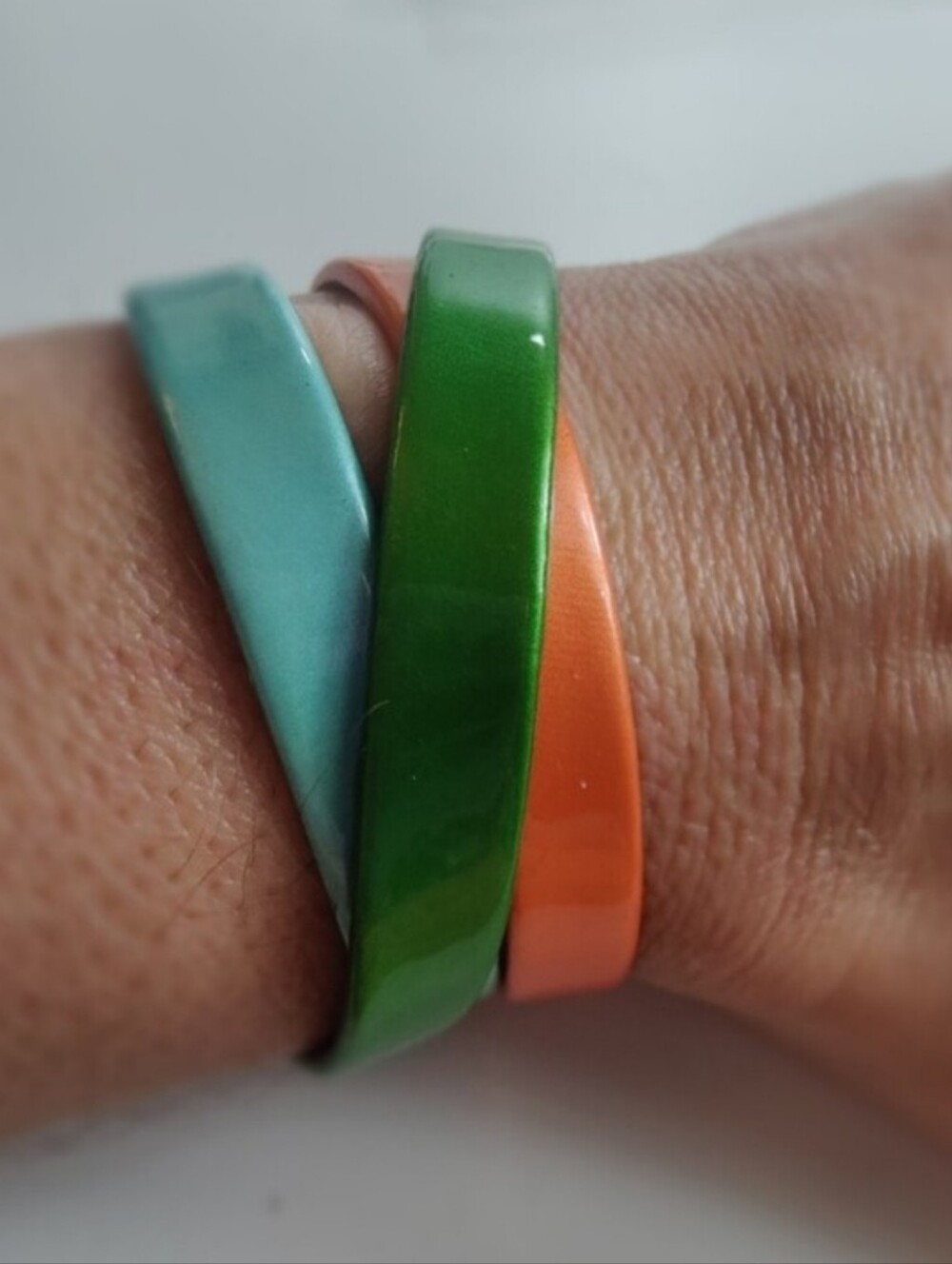 DKNY Aqua Orange Green Colorblock Genuine Leather Triple Wrap Bracelet